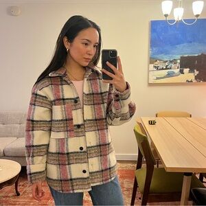 Zara Pink and Cream Plaid Utility Jacket